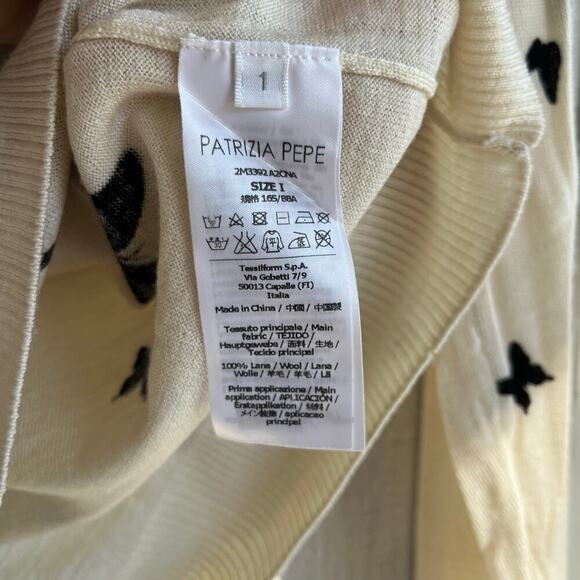 Patrizia Pepe Butterfly Wool Jumper Crewneck in Black and Cream Size 1 US 6 - Picture 7 of 9